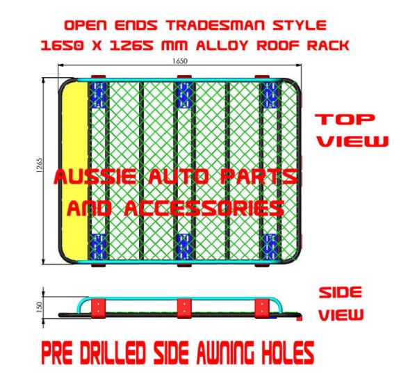 Tradesman style,Open ends alloy roof rack 1650x1250x170mm