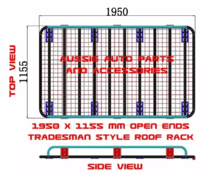 Tradesman style Open End Steel Roof Rack 1950 X1150 mm with steel mesh flooring & mounting brackets