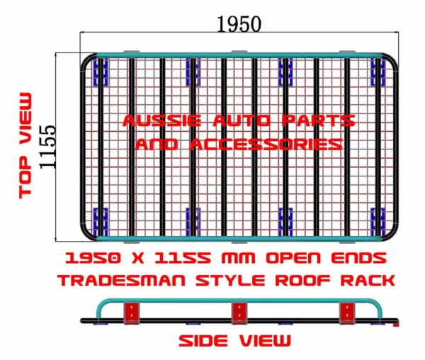 Tradesman style Open End Steel Roof Rack 1950 X1150 mm with steel mesh flooring & mounting brackets