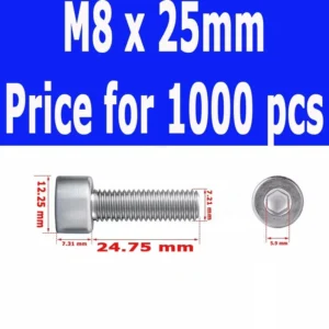 M8x25 mm full thread stainless steel allen lkey bolt,price for 1000 pcs free delivery